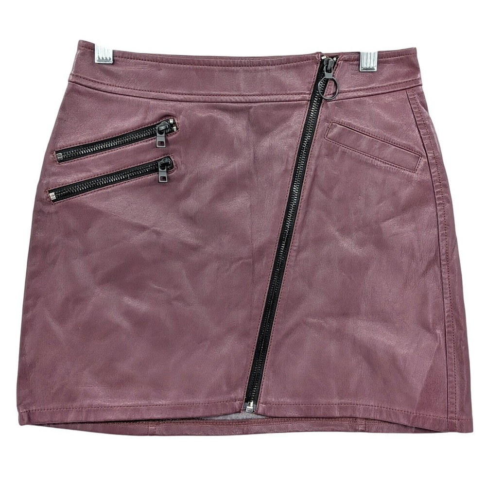 Express Faux Leather Mini Skirt 0 Burgundy Moto Asymmetrical Zip Y2K Biker
